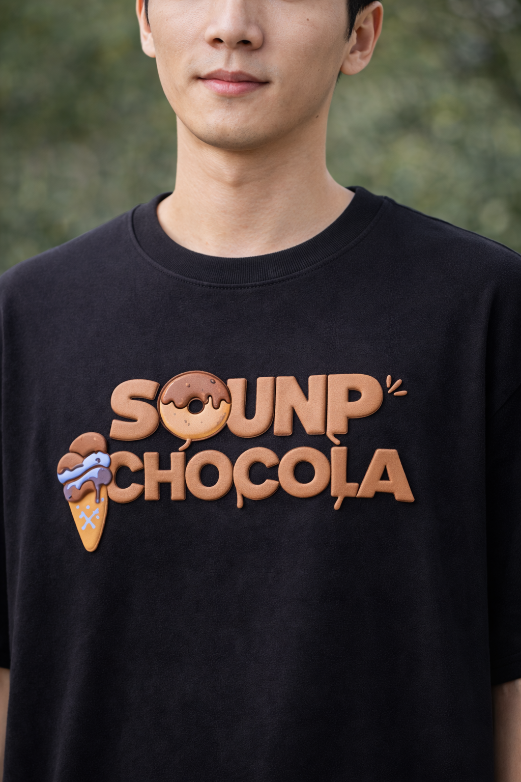 Black Doughnut Oversized Puff Printed T-Shirt Front View 3