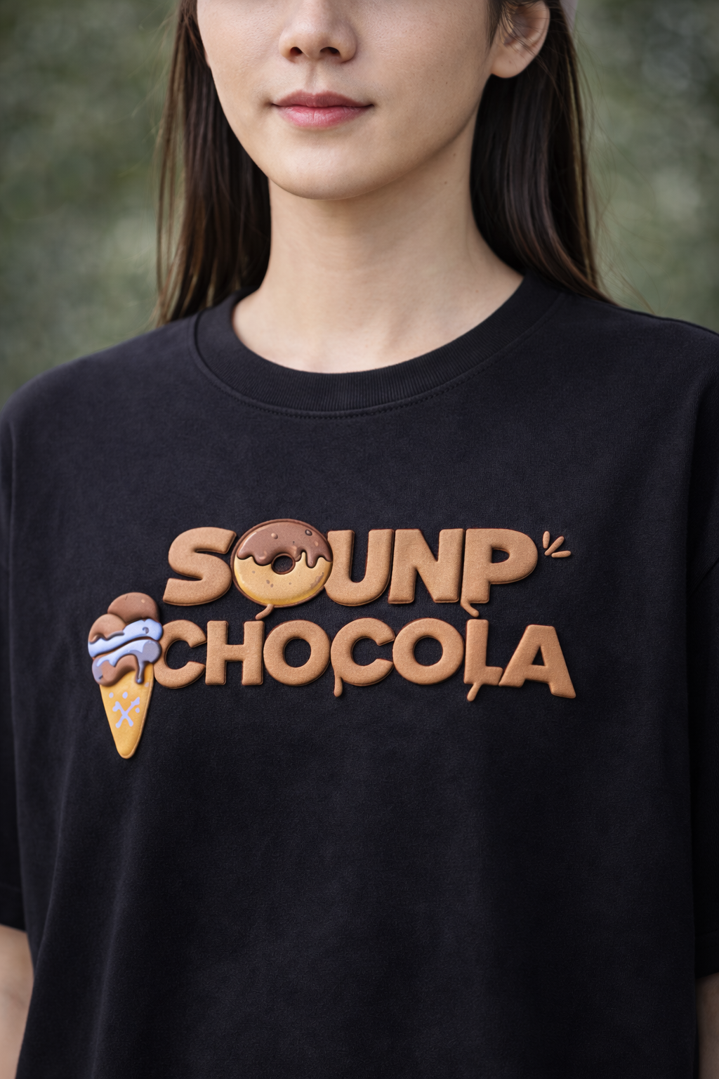 Black Doughnut Oversized Puff Printed T-Shirt Front View 2