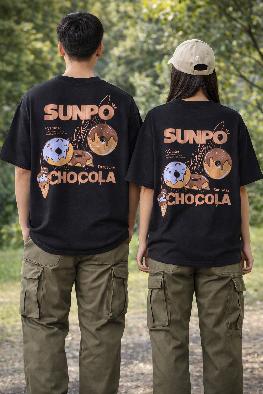 Black Doughnut Oversized Puff Printed T-Shirt Full Back View