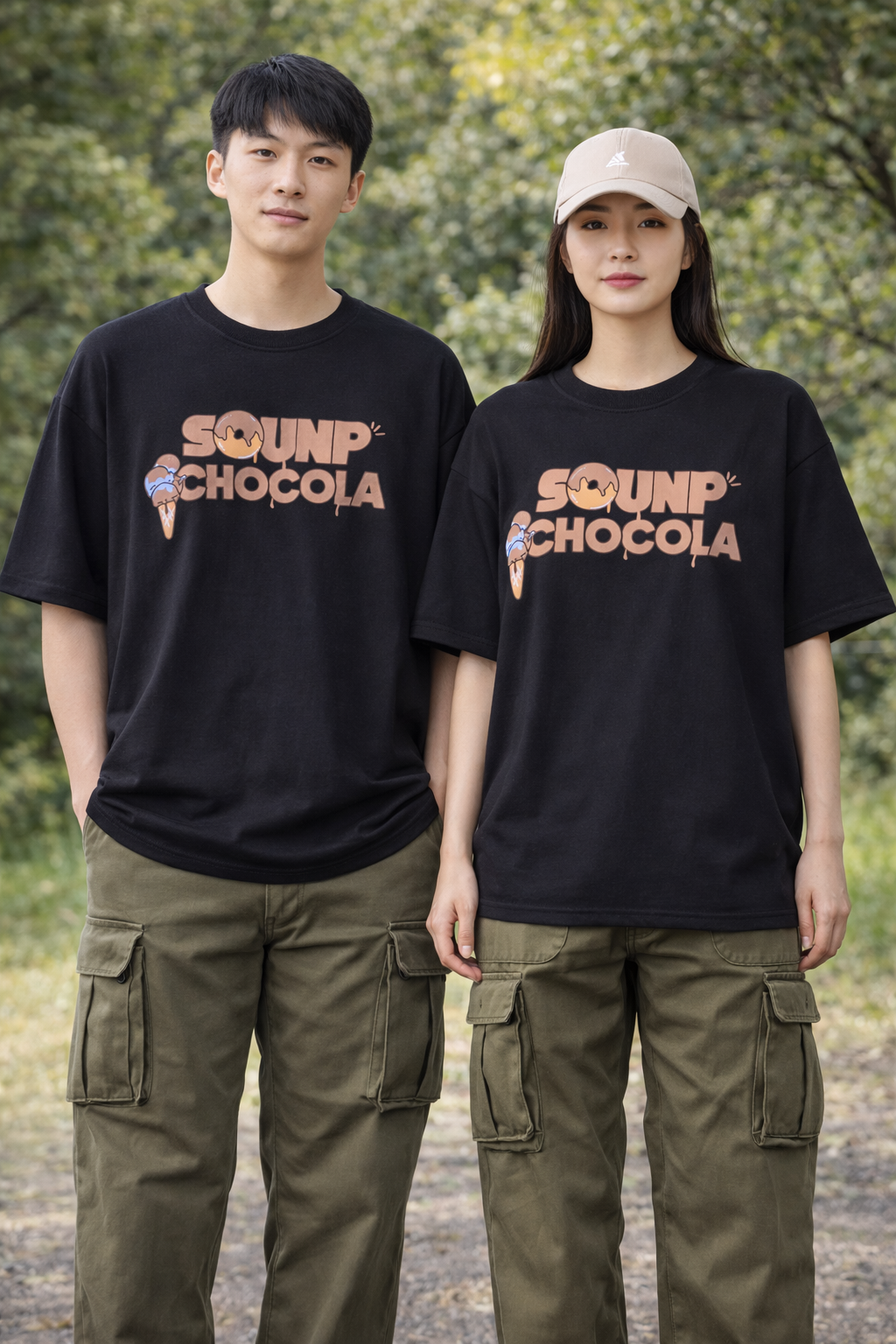 Black Doughnut Oversized Puff Printed T-Shirt Full Front View