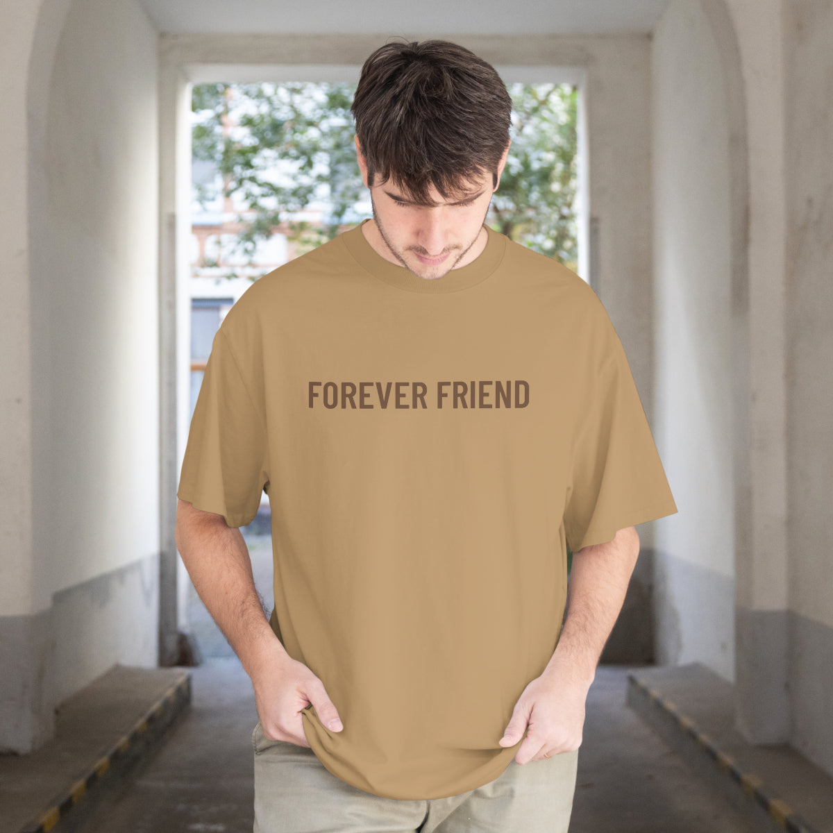 Forever Friend Beige Oversized T-Shirt Front View 1