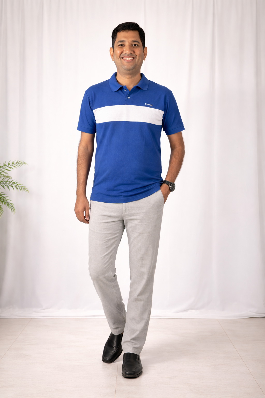 Pixelink - Front Half Stripe Polo T-Shirt - Casual Wear - Blue Color - Pixelink