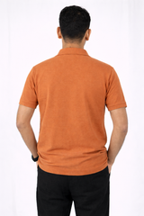 Pixelink - Front Half Stripe Polo T-Shirt - Casual Wear - Carrot Color Back View