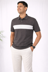 Pixelink - Front Half Stripe Polo T-Shirt - Casual Wear - Violet Gray Color Front View
