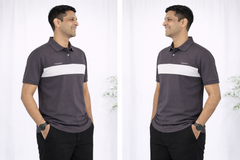 Pixelink - Front Half Stripe Polo T-Shirt - Casual Wear - Violet Gray Color Side Angle