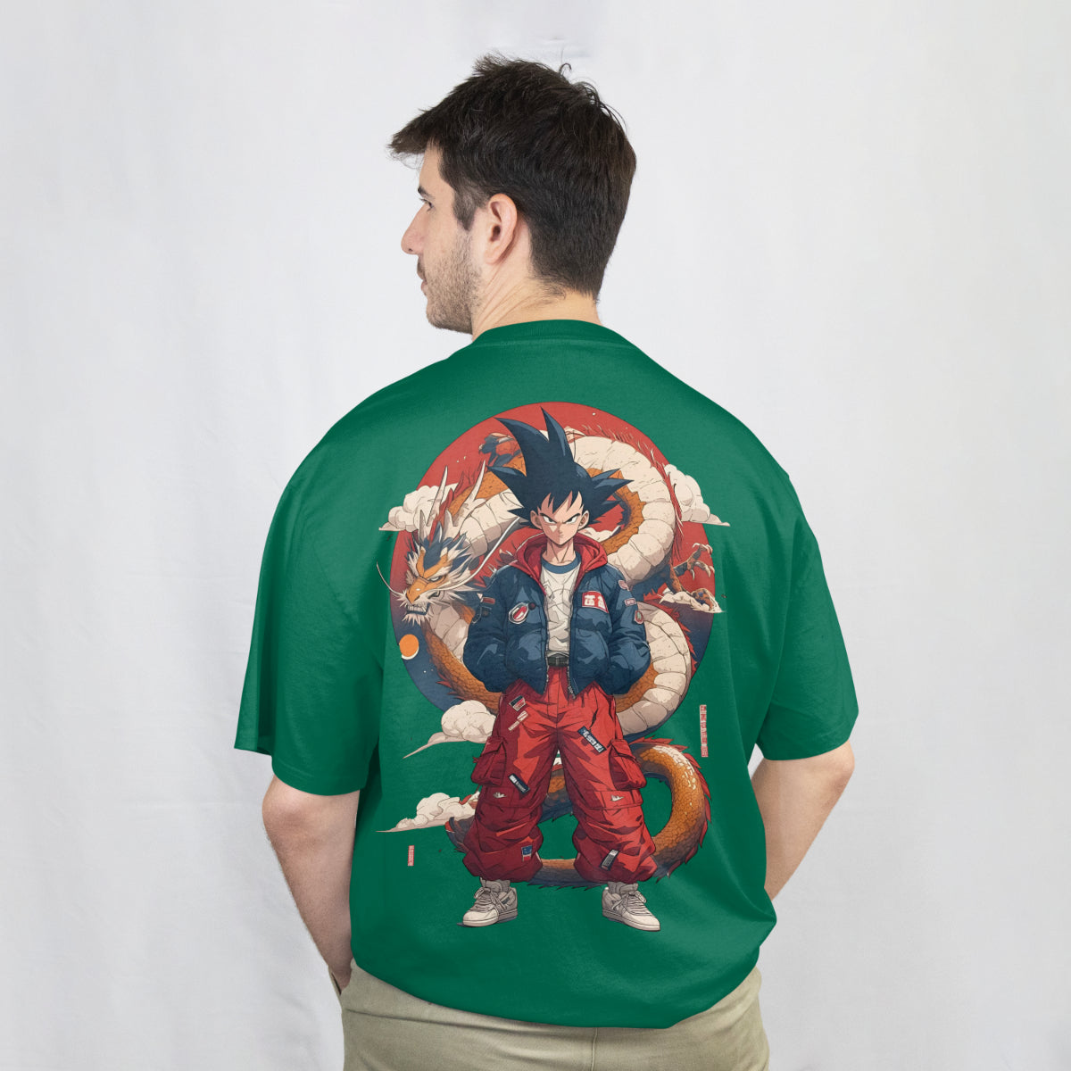 Goku Dragon Ball Z Bottle Green Oversized T-Shirt Back View 1