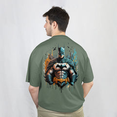 Batman Savior for Gotham City Dark Olive Oversized T-Shirt Back View 1