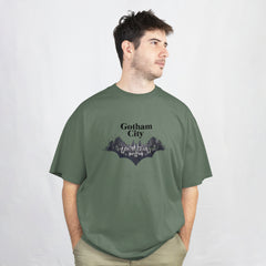 Batman Savior for Gotham City Dark Olive Oversized T-Shirt Front View 1