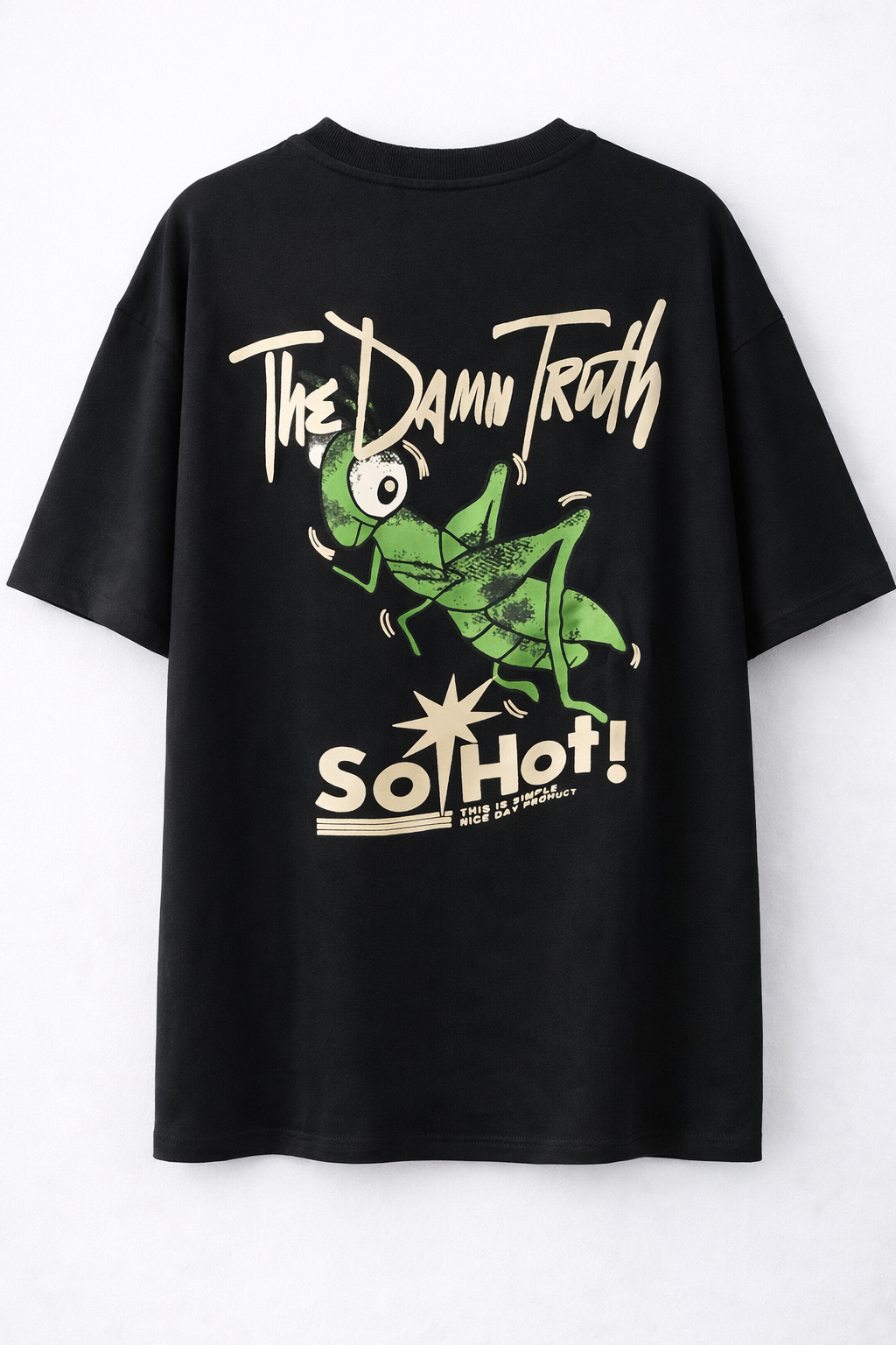 Pixelink - Grasshopper - Puff Print - Unisex Oversized T-Shirt - Black Color Back View 1