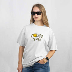 Jokes Time White Oversized T-Shirt Front View 2