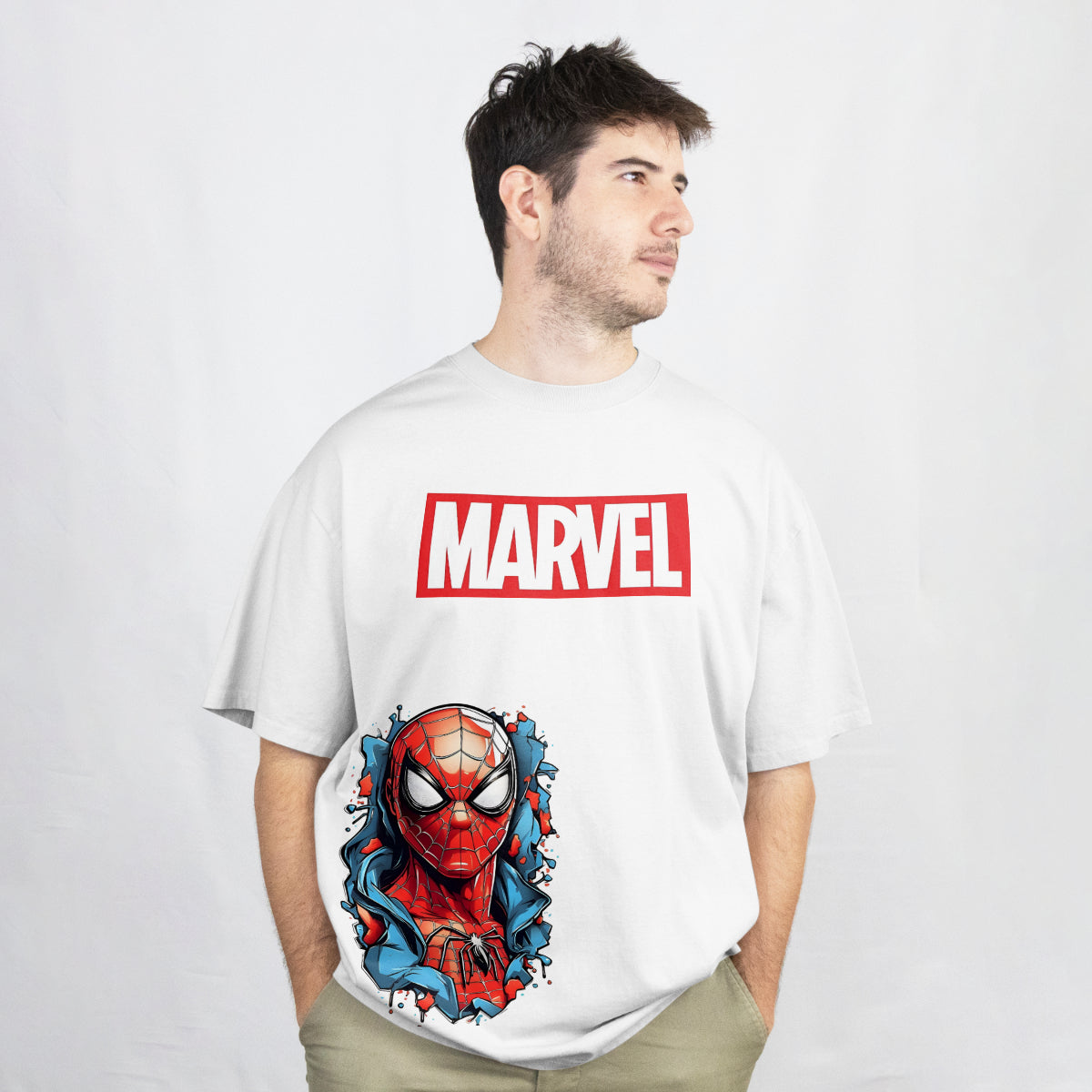 Pixelink - Marvel Spiderman – Oversized T-Shirt - White Color Front View 1