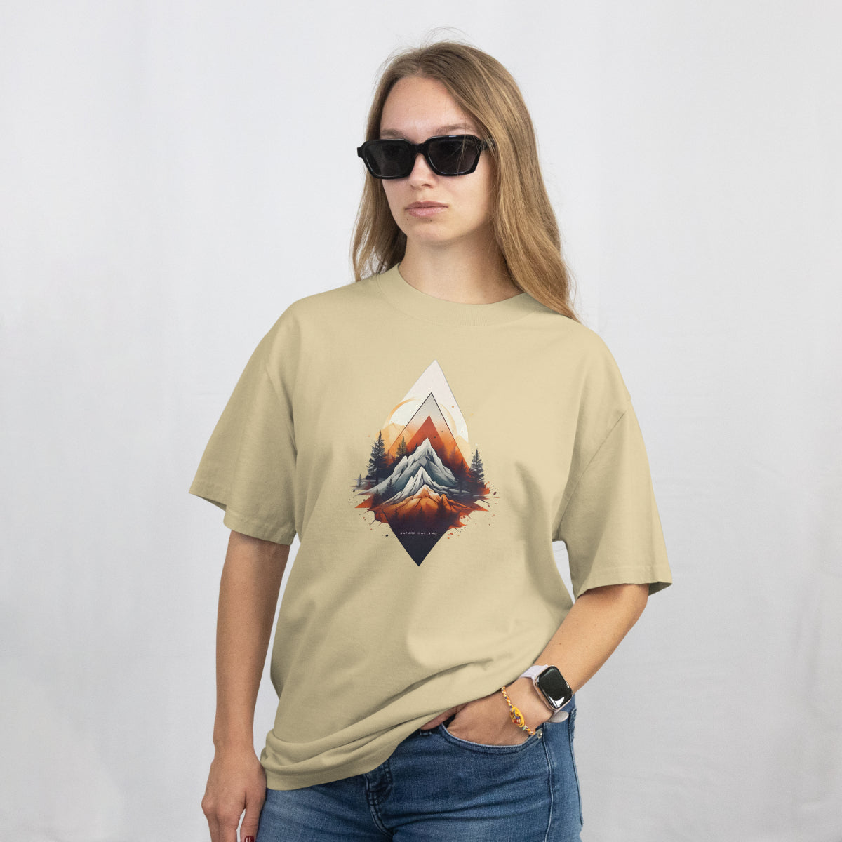 Mountain Travel Beige Oversized T-Shirt Front View 2