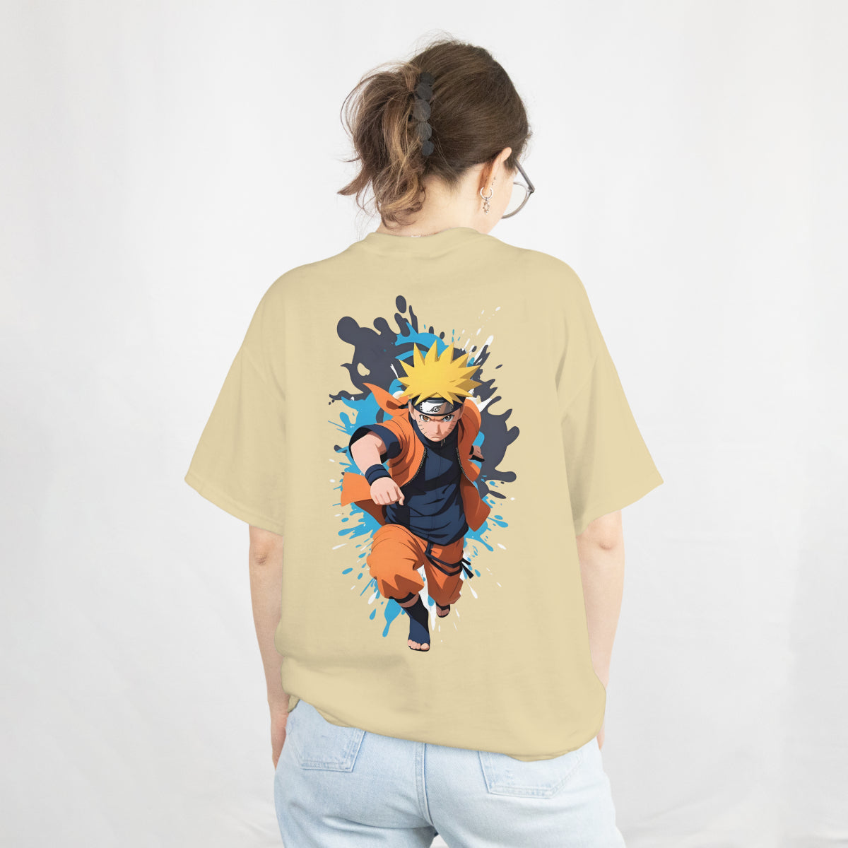 Naruto Anime Beige Oversized T-Shirt Back View 2