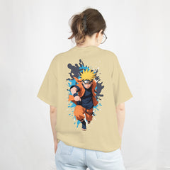 Naruto Anime Beige Oversized T-Shirt Back View 2