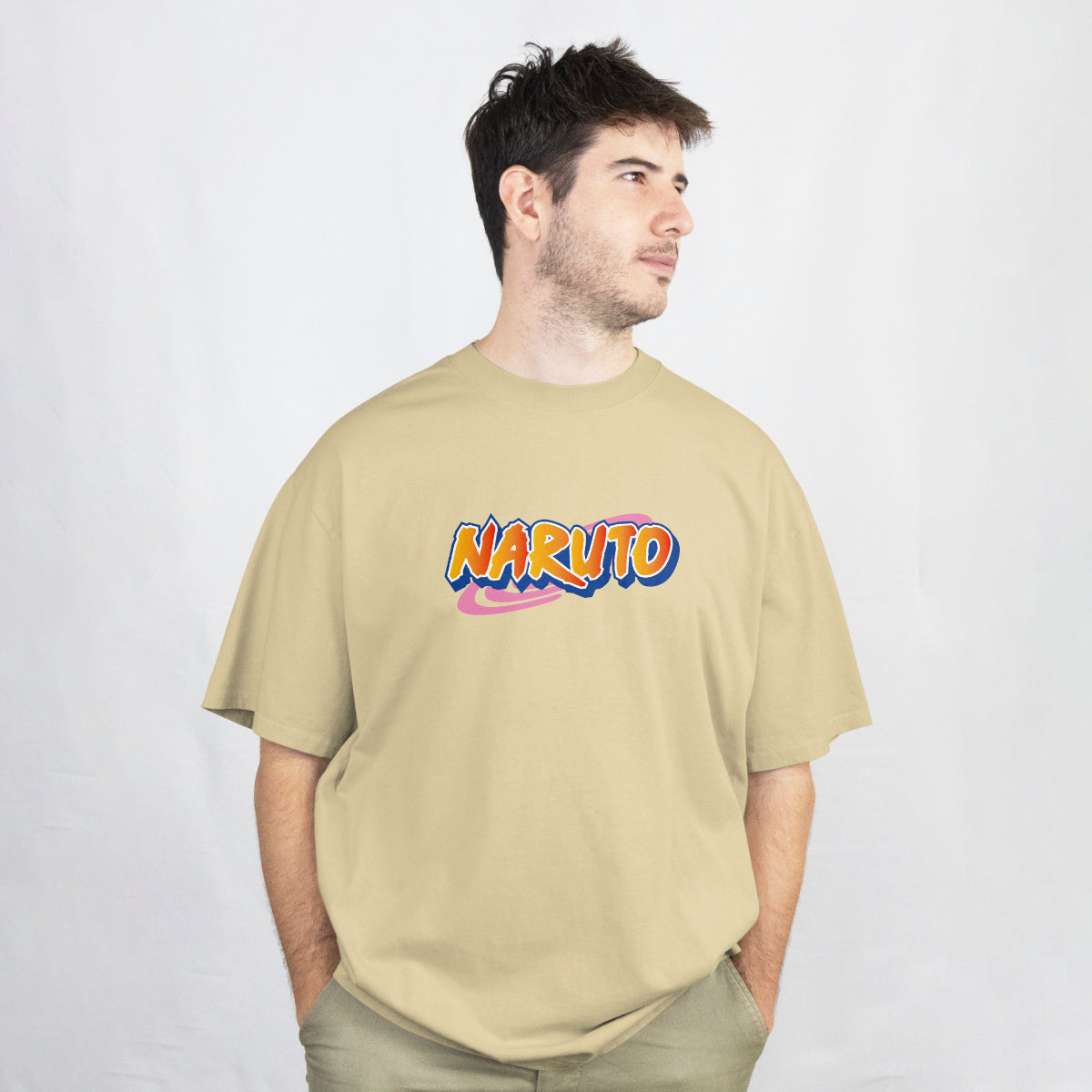 Naruto Anime Beige Oversized T-Shirt Front View 1