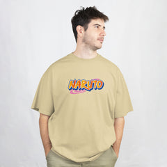 Naruto Anime Beige Oversized T-Shirt Front View 1