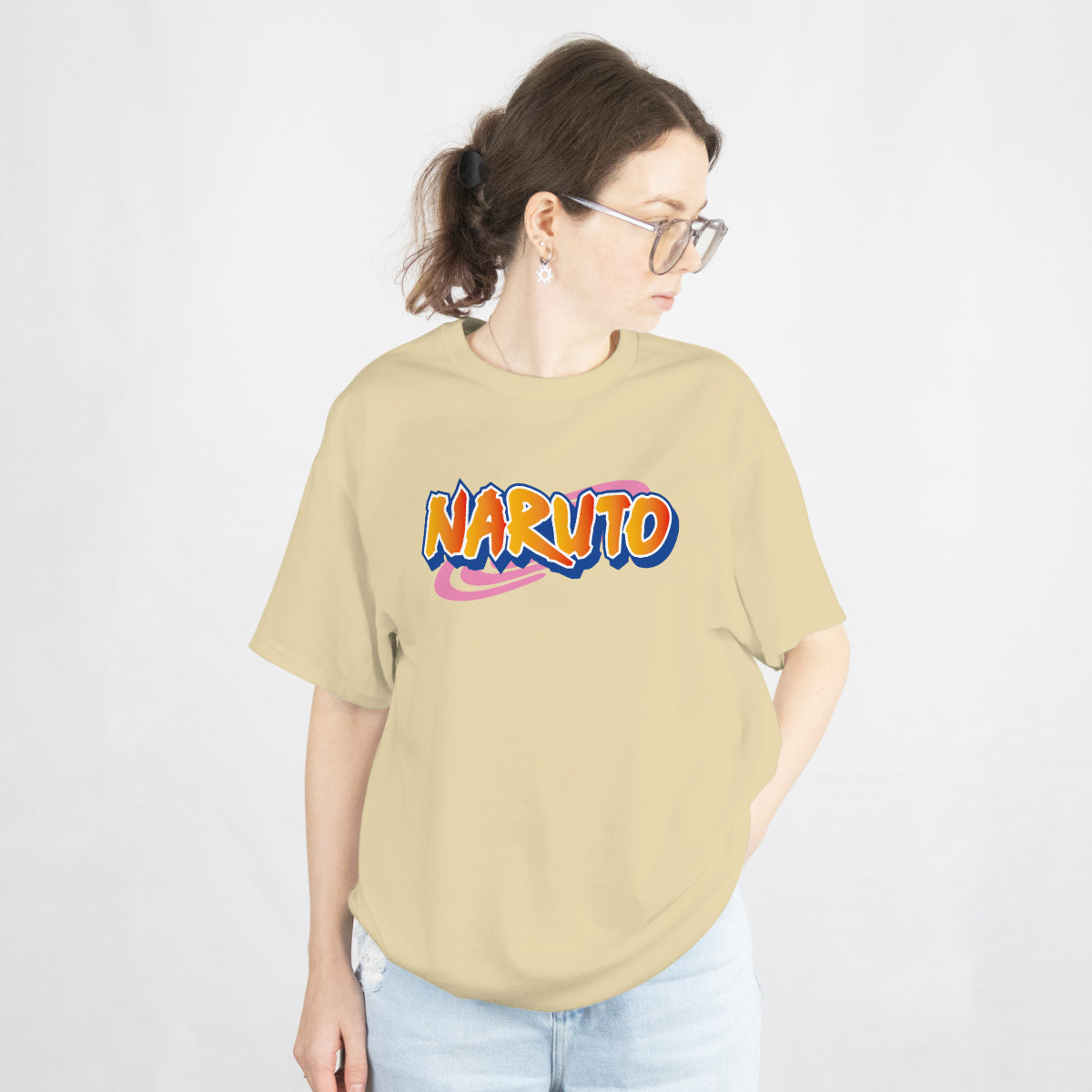 Naruto Anime Beige Oversized T-Shirt Front View 2