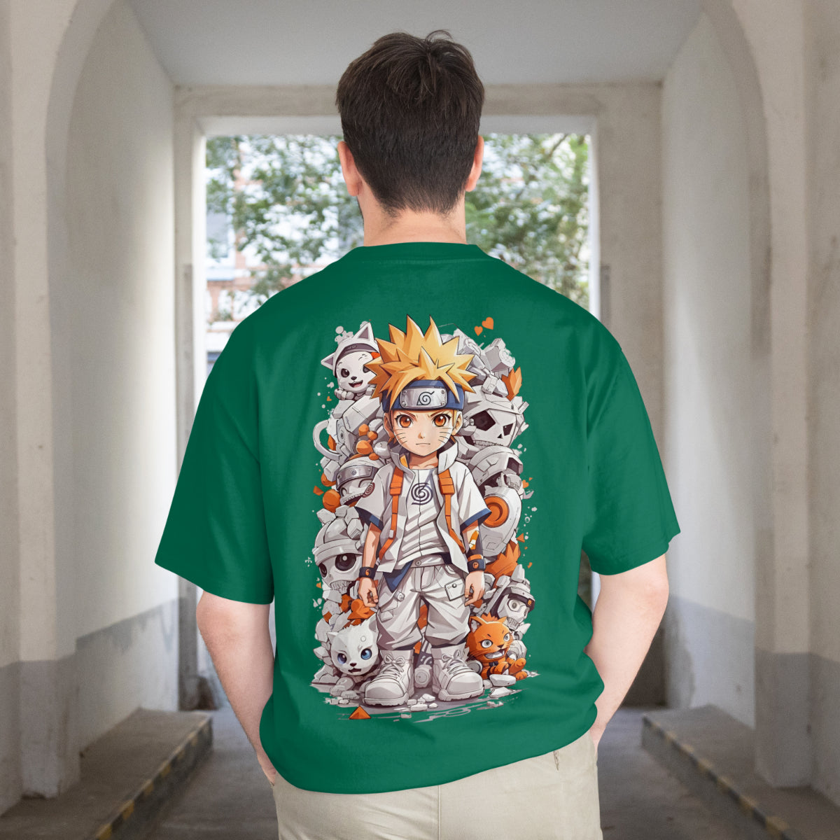 Baby Naruto Anime Bottle Green Oversized T-Shirt Back View 1