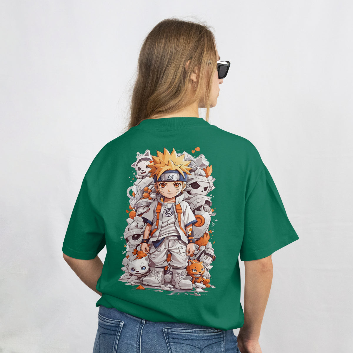 Baby Naruto Anime Bottle Green Oversized T-Shirt Back View 2