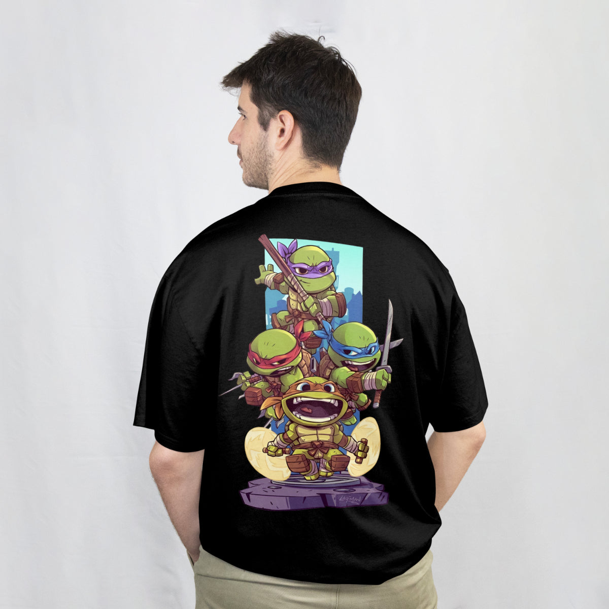 Pixelink - Ninja Turtles Streetwear - Unisex Oversized T-Shirt - Black Color Back View 1