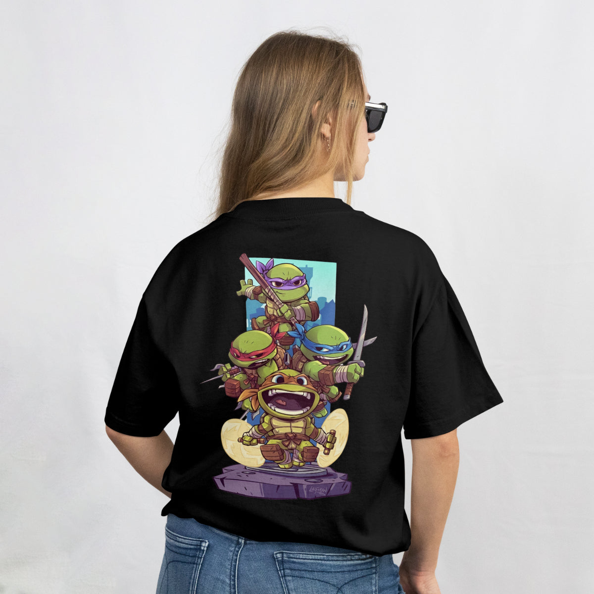 Pixelink - Ninja Turtles Streetwear - Unisex Oversized T-Shirt - Black Color Back View 2