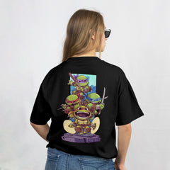 Pixelink - Ninja Turtles Streetwear - Unisex Oversized T-Shirt - Black Color Back View 2