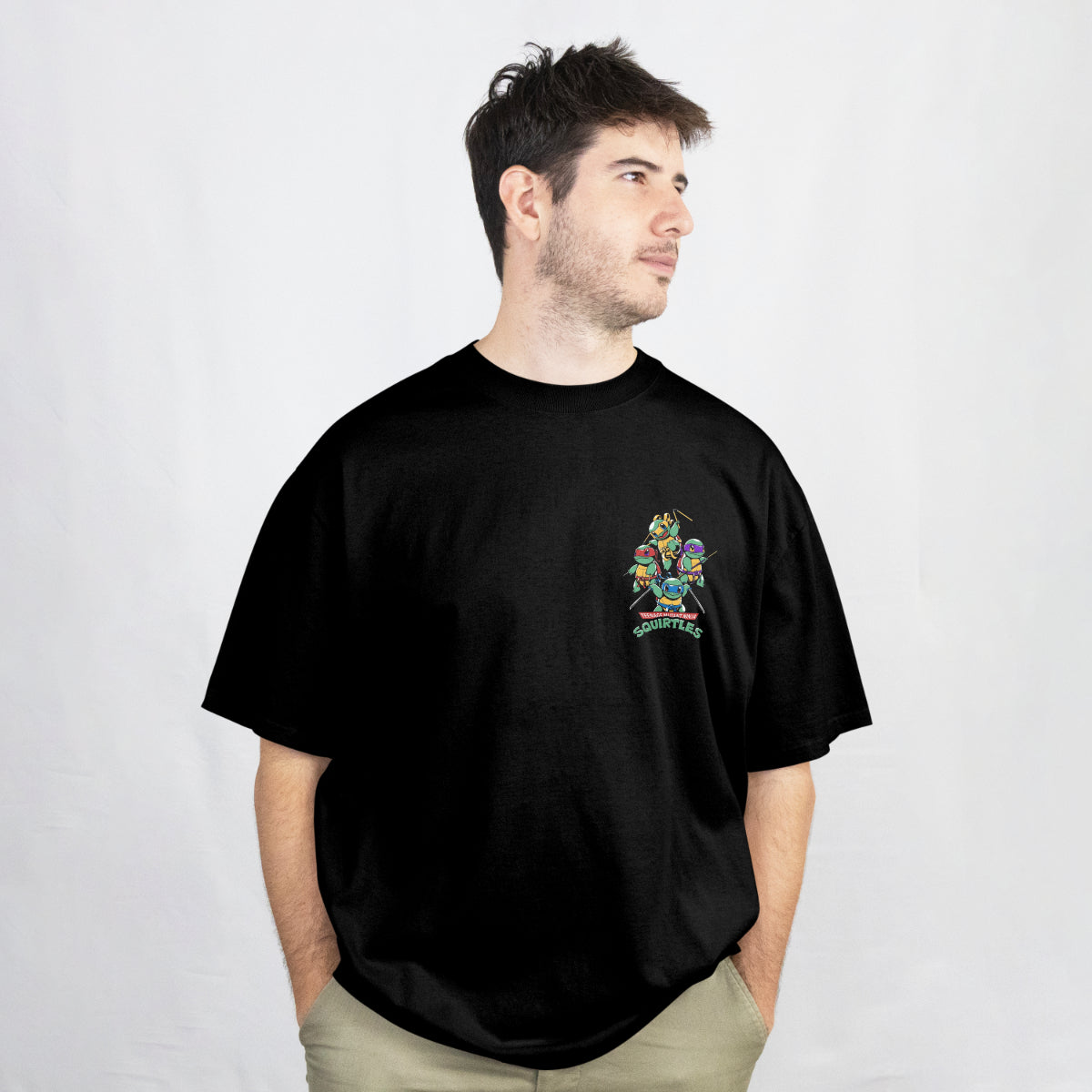 Pixelink - Ninja Turtles Streetwear - Unisex Oversized T-Shirt - Black Color Front View 1