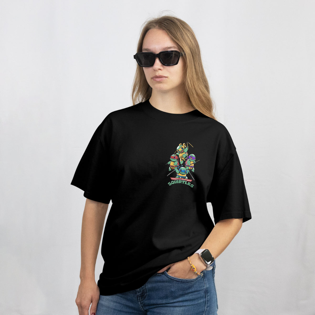 Pixelink - Ninja Turtles Streetwear - Unisex Oversized T-Shirt - Black Color Front View 2