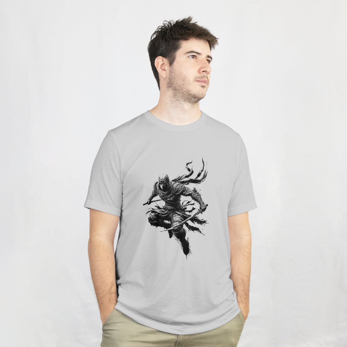 Light Gray Ninja Warrior Relaxed Fit T-shirt Front View 1