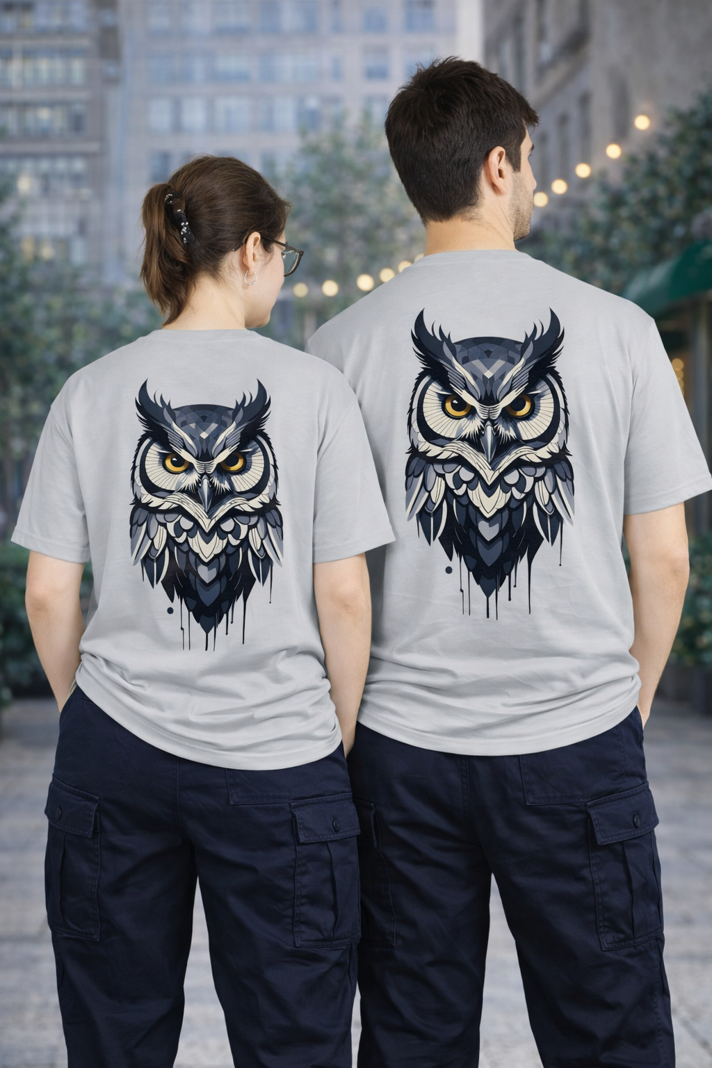 Light Gray The Night Watcher Relaxed Fit T-Shirt Full Back View