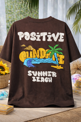 Pixelink - Positive Beach - Puff and Texture Print - Unisex Oversized T-Shirt - Brown Color Back View 1