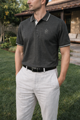 Pixelink - Premium Polo T-Shirt - Regular Fit - Black Mélange Color Front View 1