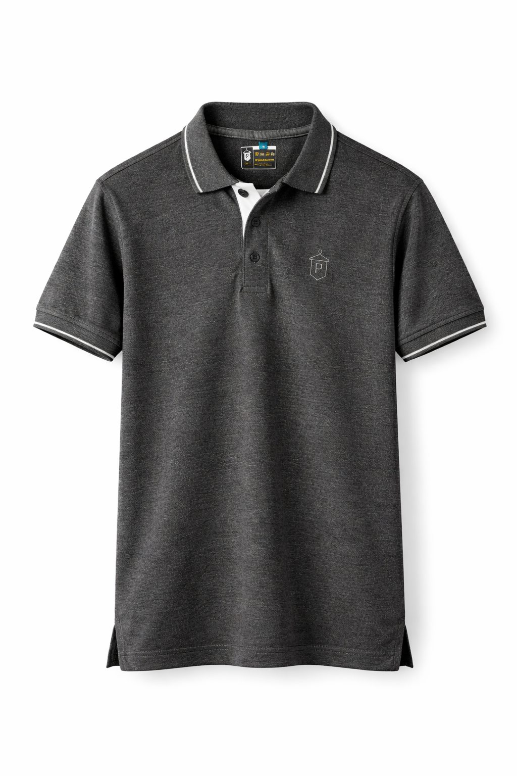 Pixelink - Premium Polo T-Shirt - Regular Fit - Black Mélange Color Front View 2