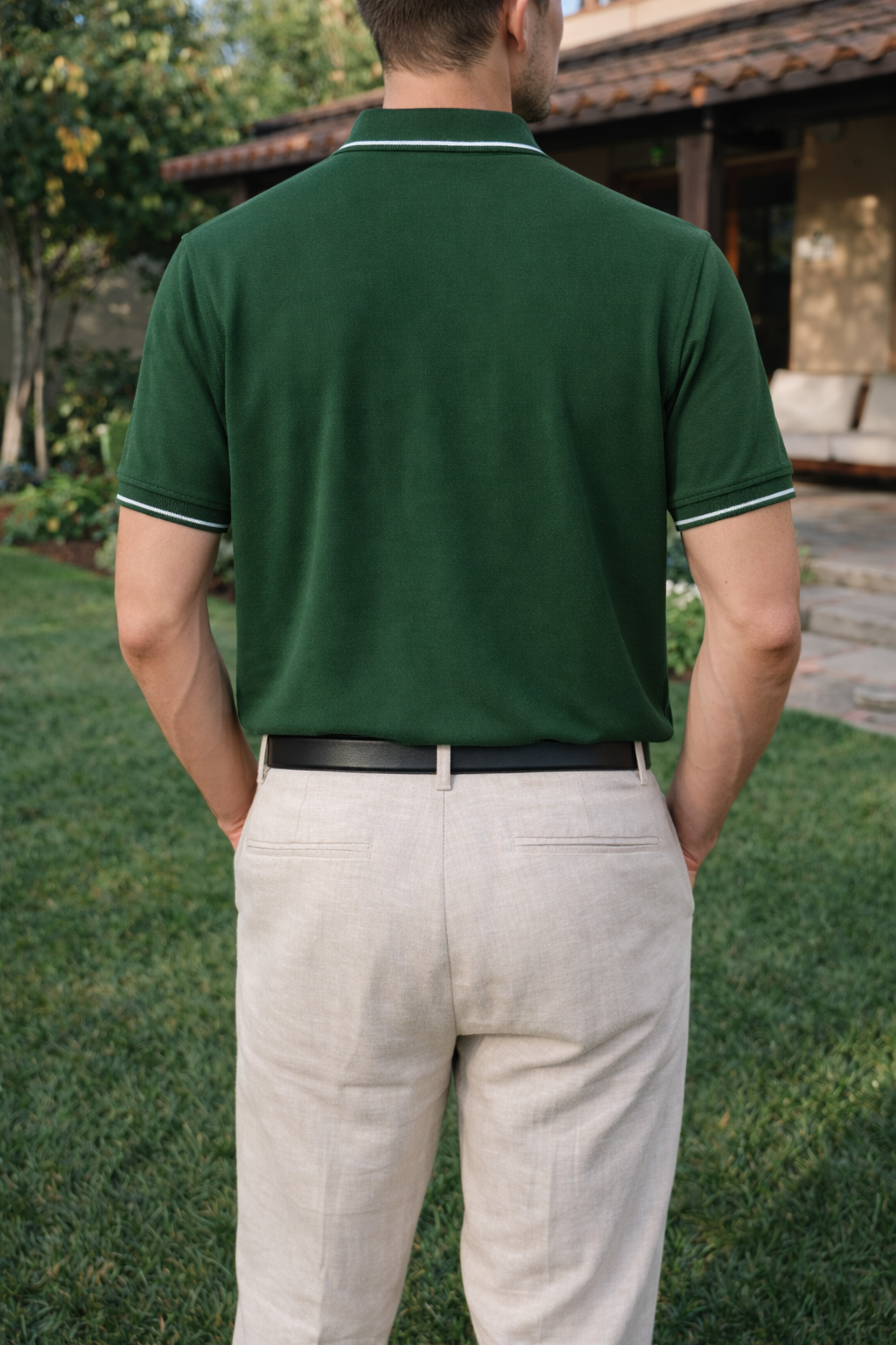 Pixelink - Premium Polo T-Shirt - Regular Fit - Bottle Green Color Back View 1