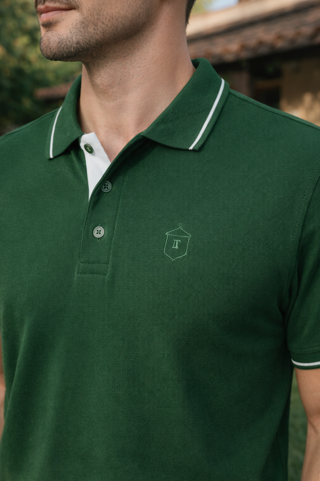 Pixelink - Premium Polo T-Shirt - Regular Fit - Bottle Green Color Closer View 