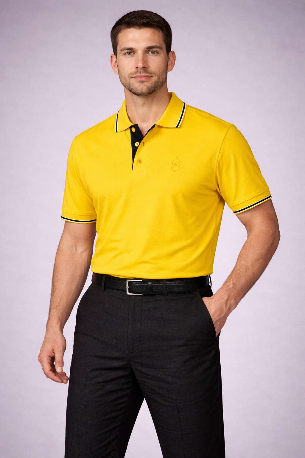 Pixelink - Premium Polo T-Shirt - Regular Fit - Yellow Color Front View 1
