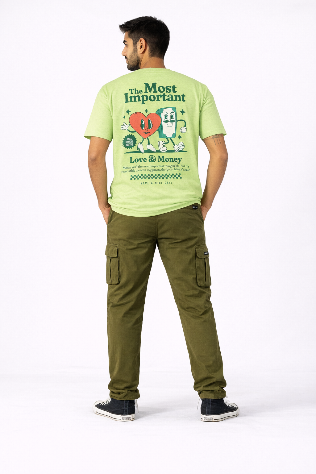 Love and Money Both Needed Pista Regular Fit T-Shirt Back Full View 1