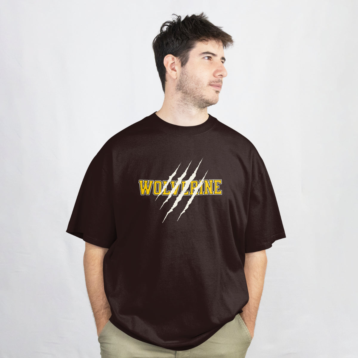 X-Men Wolverine Fan Oversized T-Shirt Dark Chocolate Front View 1