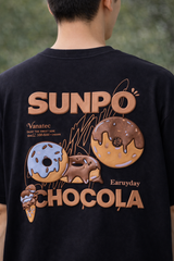 Black Doughnut Oversized Puff Printed T-Shirt Back View 2