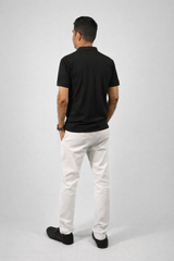 Pixelink - Front Half Stripe Polo T-Shirt - Casual Wear - Black Color Back View
