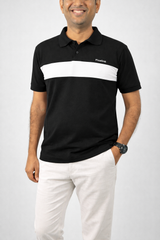 Pixelink - Front Half Stripe Polo T-Shirt - Casual Wear - Black Color Closer View