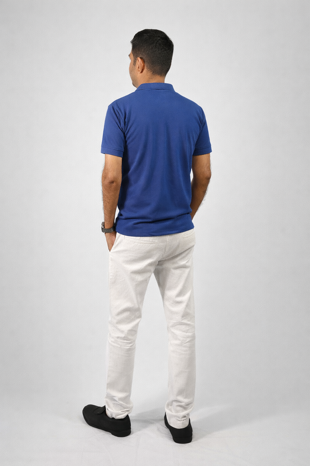 Pixelink - Front Half Stripe Polo T-Shirt - Casual Wear - Blue Color Back View