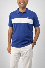 Pixelink - Front Half Stripe Polo T-Shirt - Casual Wear - Blue Color Closer View