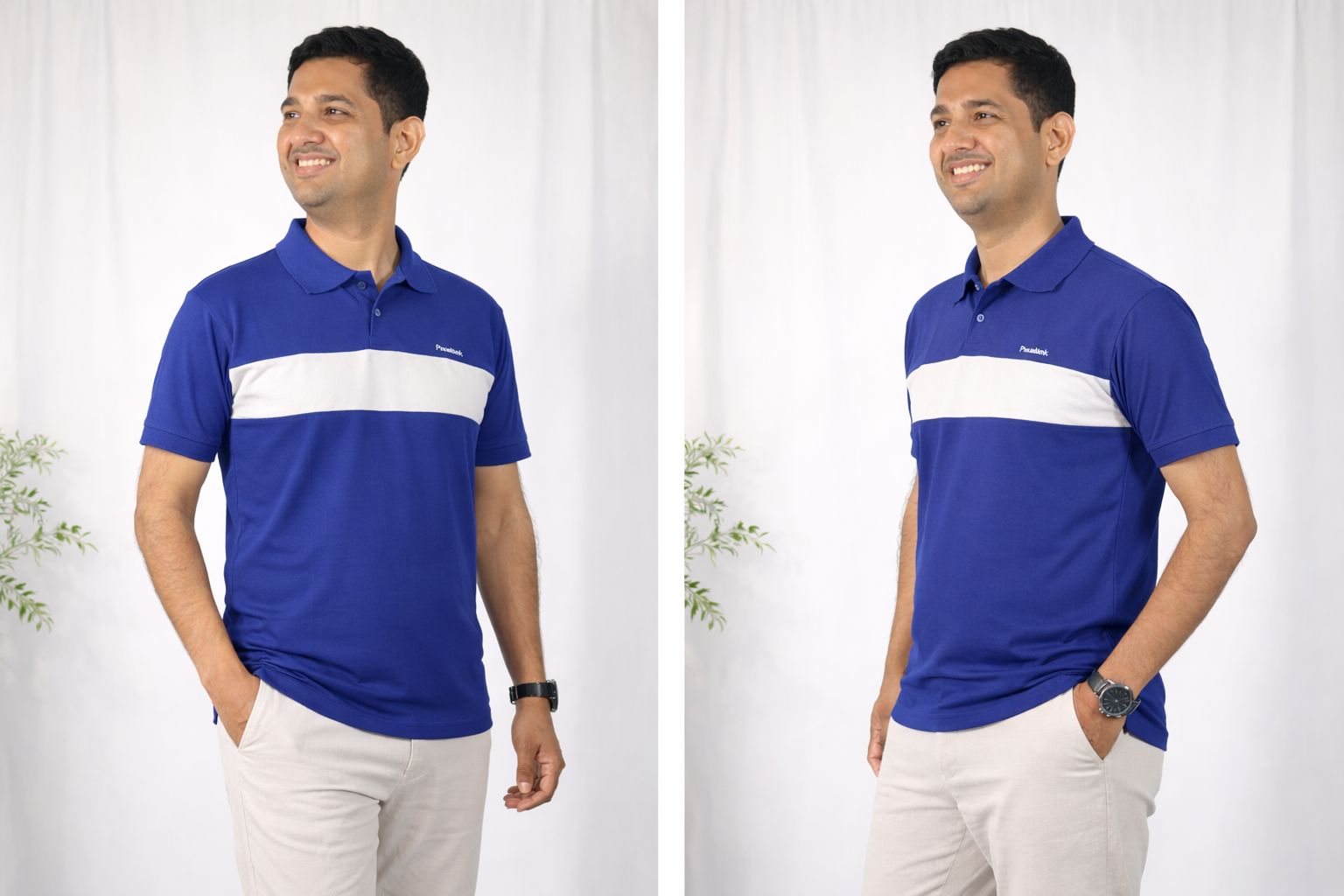 Pixelink - Front Half Stripe Polo T-Shirt - Casual Wear - Blue Color Closer View