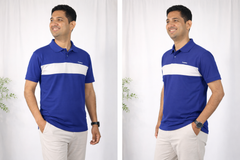 Pixelink - Front Half Stripe Polo T-Shirt - Casual Wear - Blue Color Closer View
