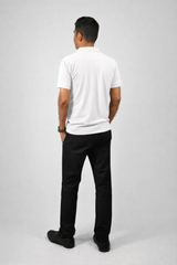 Pixelink - Front Half Stripe Polo T-Shirt - Casual Wear - White Color Back View