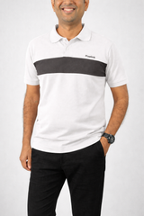 Pixelink - Front Half Stripe Polo T-Shirt - Casual Wear - White Color Closer View