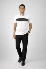 Pixelink - Front Half Stripe Polo T-Shirt - Casual Wear - White Color Front View
