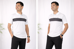 Pixelink - Front Half Stripe Polo T-Shirt - Casual Wear - White Color Side Angle