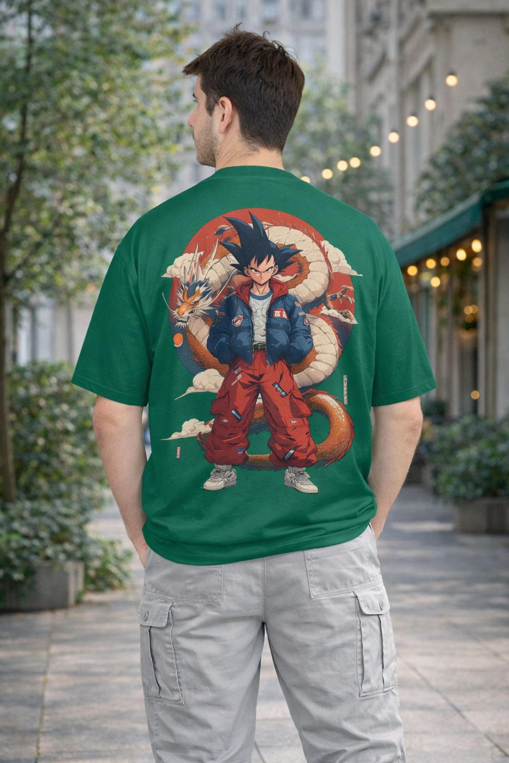 Goku Dragon Ball Z Bottle Green Oversized T-Shirt Full Back View 1